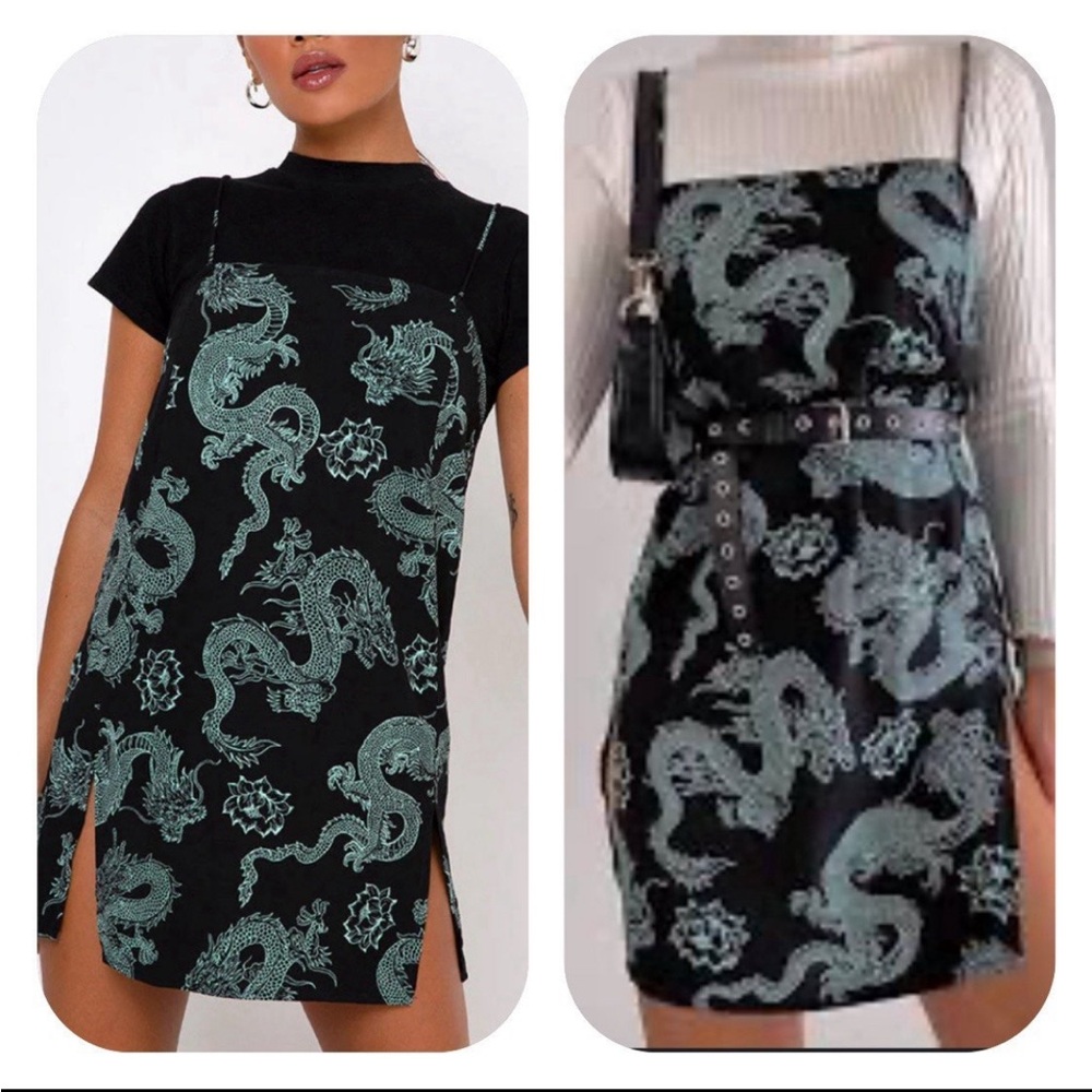 Motel S mint/black dragon flower slip dress - Picture 7 of 11